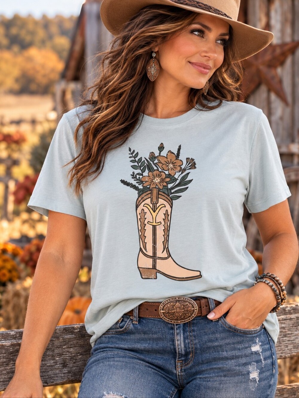 Yellowstone Women’s 2X Floral Cowboy Boot Graphic Tee Western Shirt
